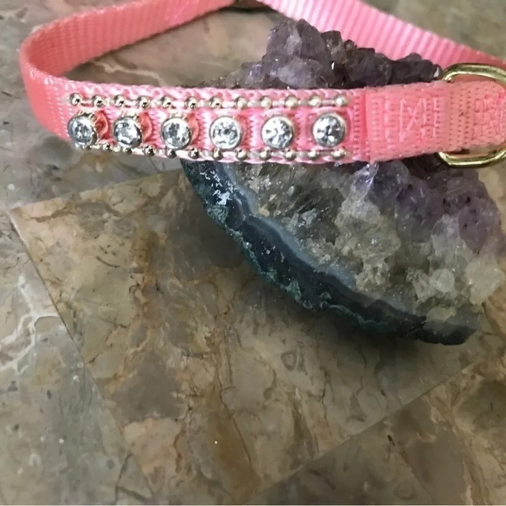 2PC SET Pet Collar and Leash Pink‎ with Rhinestones